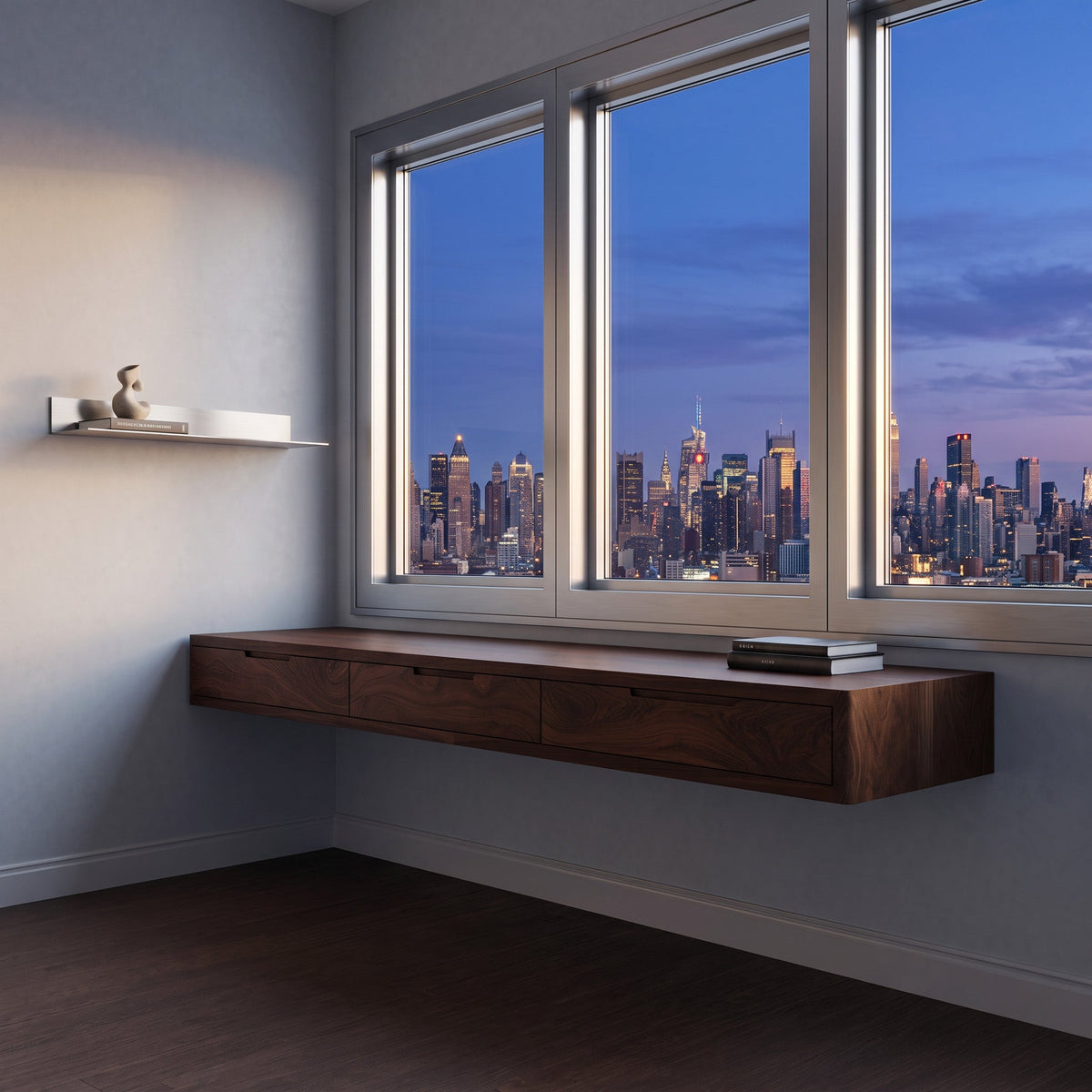 Modern Floating Desk With Drawers For Home Office