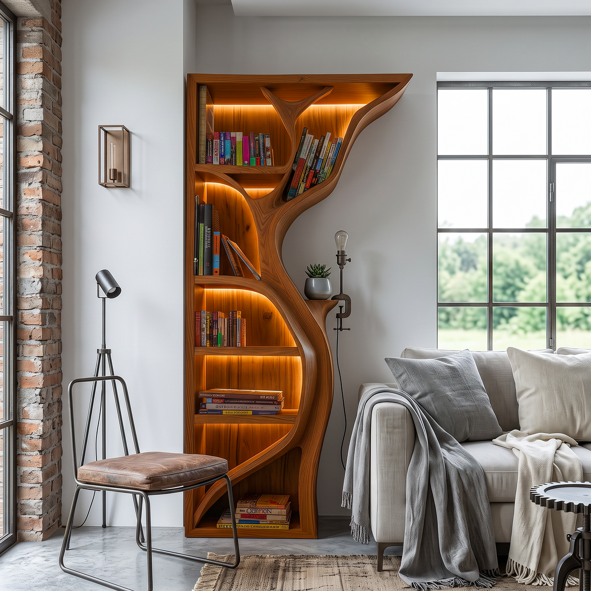 Modern Tree Wall Bookshelf Wooden Corner Shelf