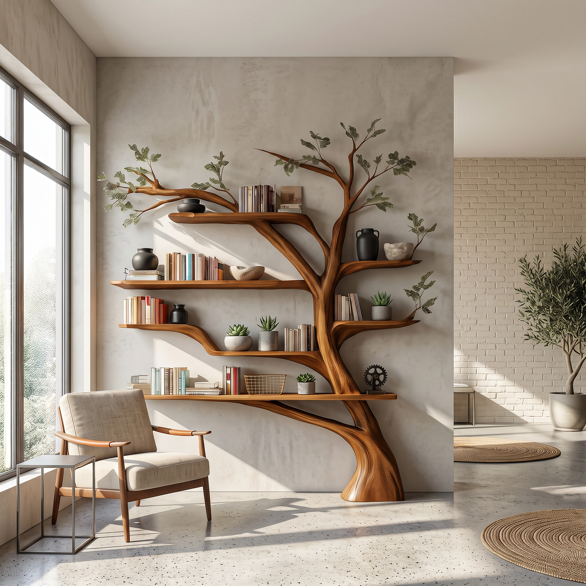 Rustic Book Tree Shelf Home Office