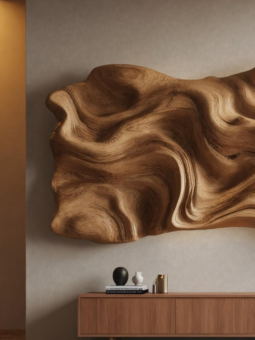 Large Abstract Carved Wall Sculpture For Living Room