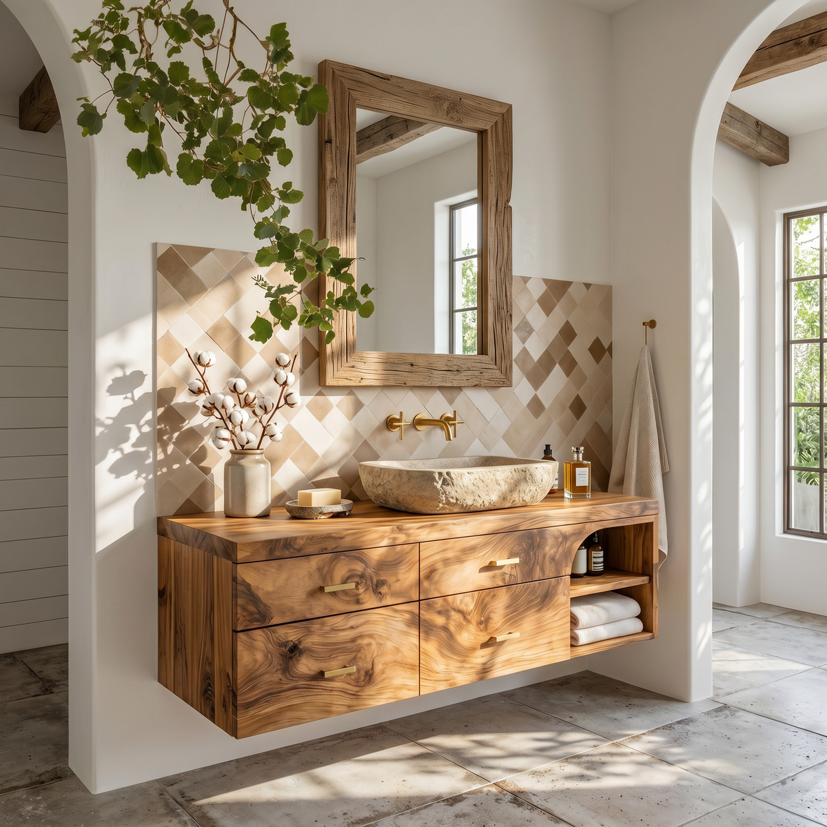 Farmhouse Bathroom Furniture With Floating Vanity