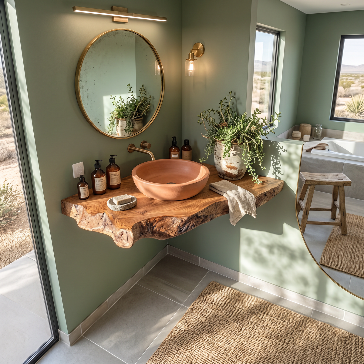 Wooden Floating Vanity With Live Edge For Bathroom