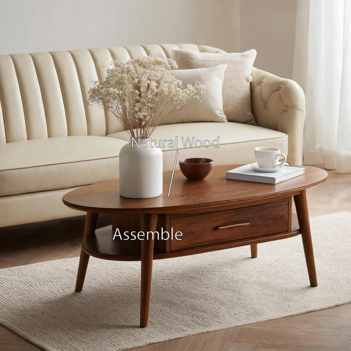 Modern Oval Coffee Table With Drawer For Lounge