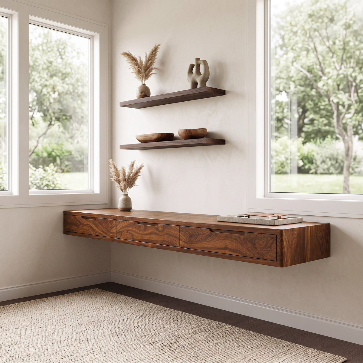 Modern Floating Desk With Drawers For Home Office