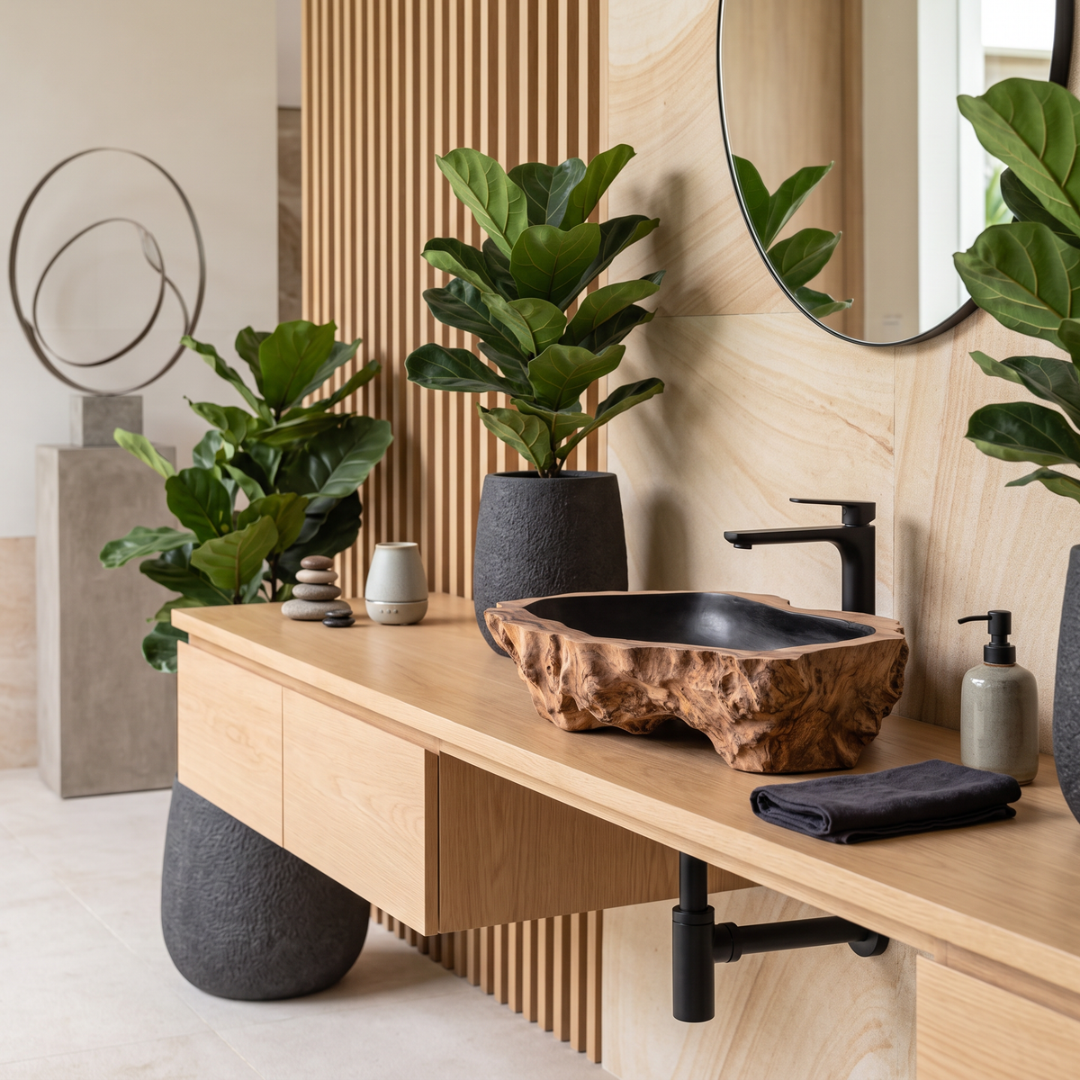 Handcrafted Rustic Wooden Vessel Sink For Furniture Decor