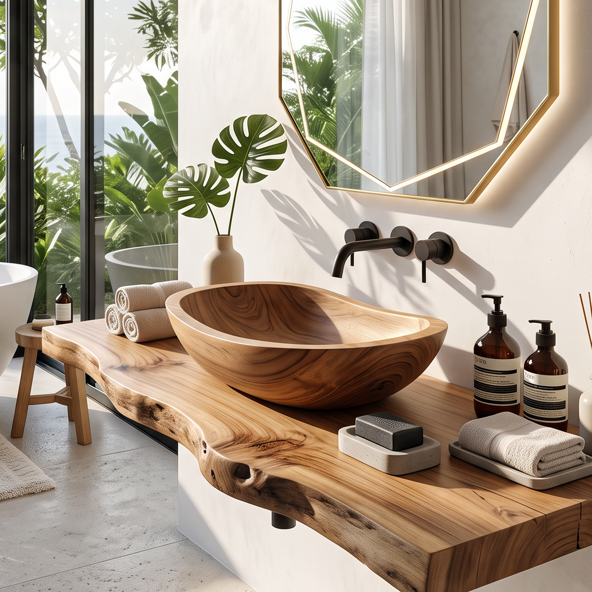 Mid Century Solid Wood Sink For Luxury Bathroom Upgrade