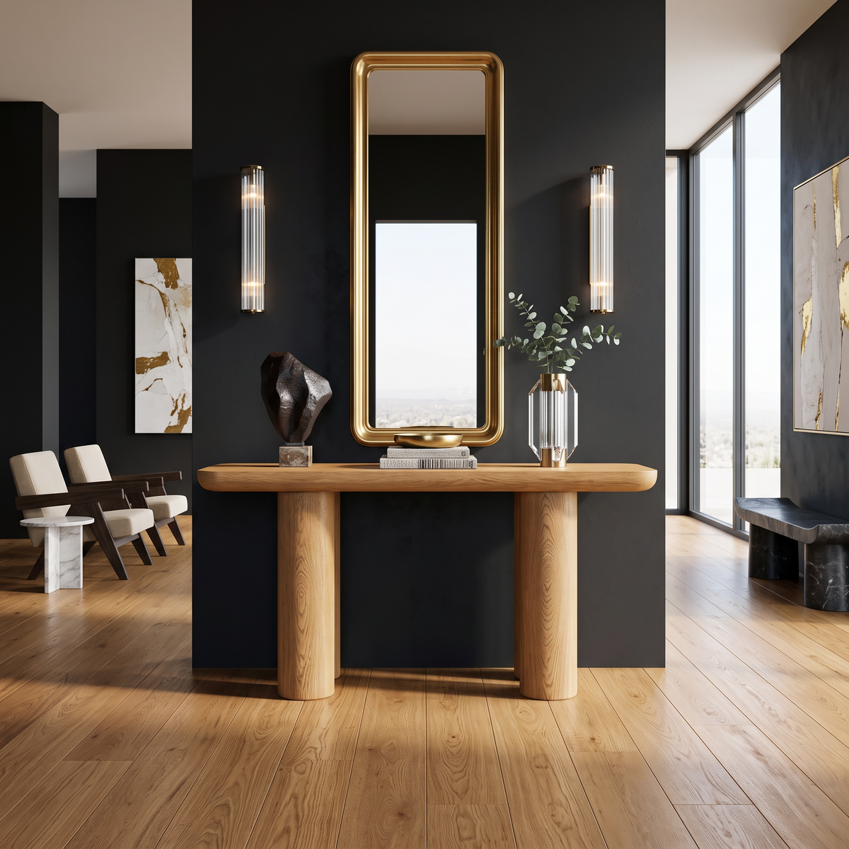 Midcentury Black Console Table Living Room