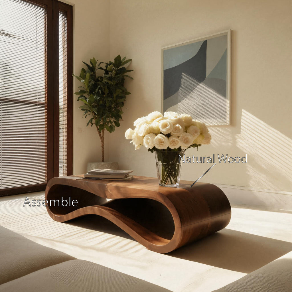 Modern Wave Coffee Table With Drawer For Living Room