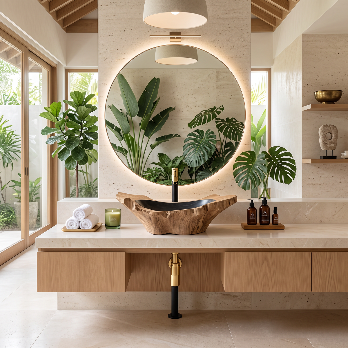 Rustic Wooden Vessel Sink For Nature-Inspired Bathroom
