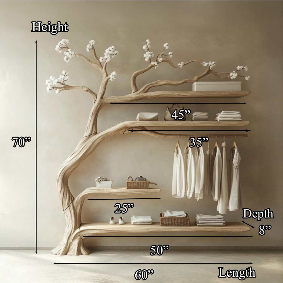 Wood Tree Branch Coat Rack Handcrafted