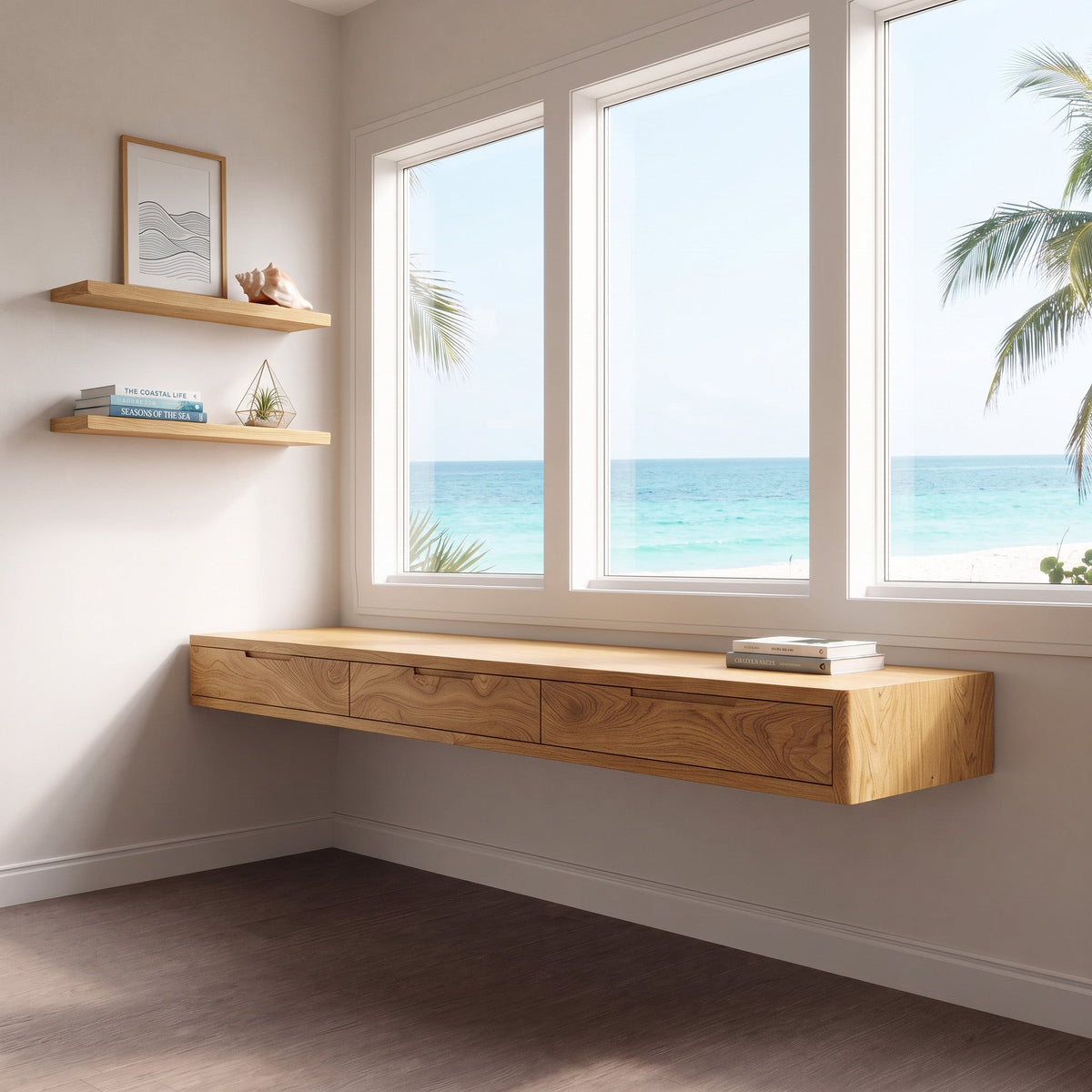 Modern Floating Desk With Drawers For Home Office