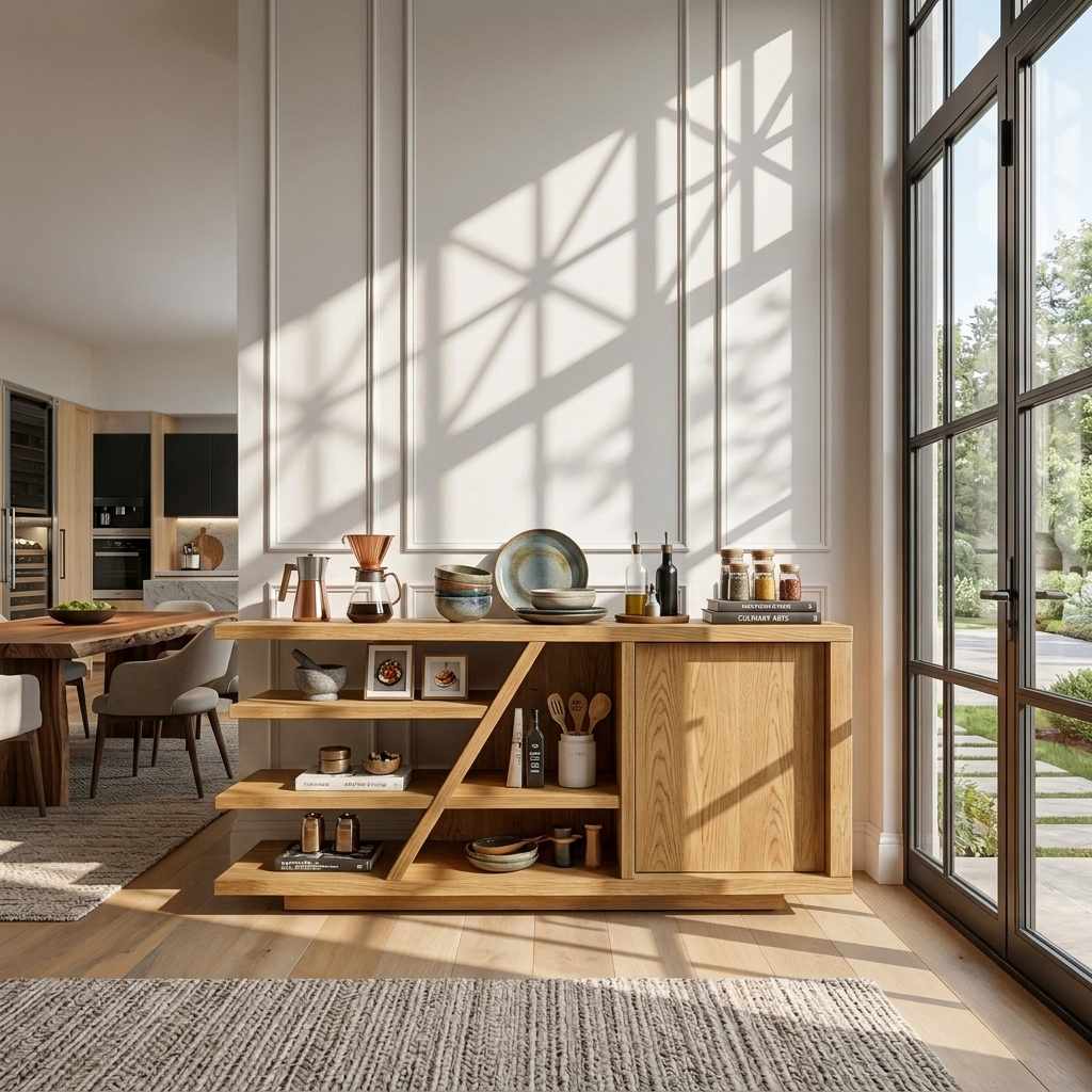 Modern Sideboard With Shelves And Cabinet For Living Room