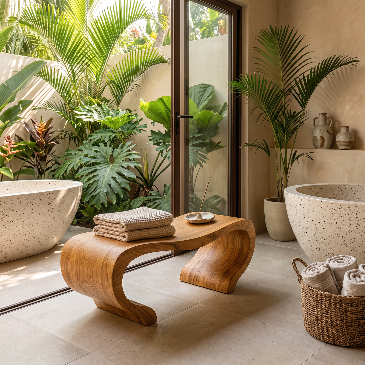 Modern Organic Shower Bench For Spa Decor Or Bathroom