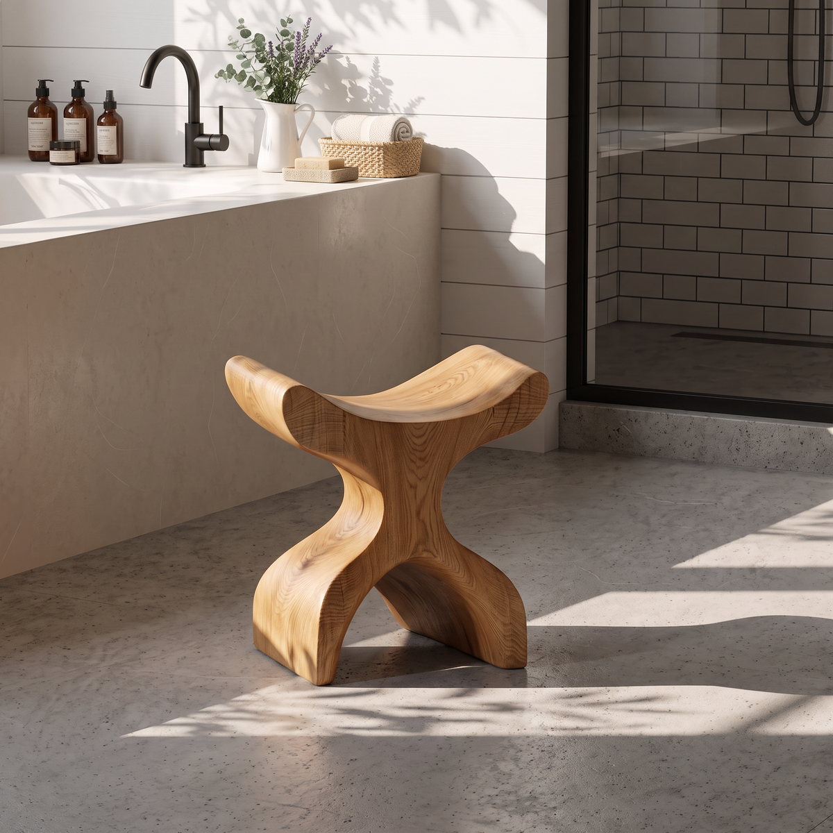 Mid Century Solid Wood Bath Seat