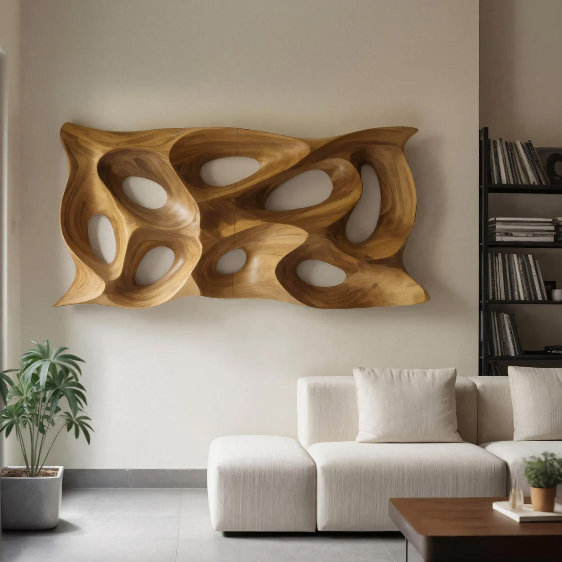 Modern Sculptural Wall Art With Abstract Carved Panel For Lounge