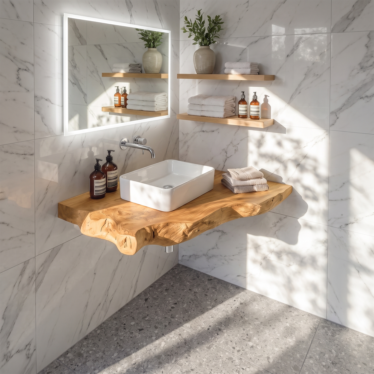 Wooden Floating Vanity With Live Edge For Bathroom