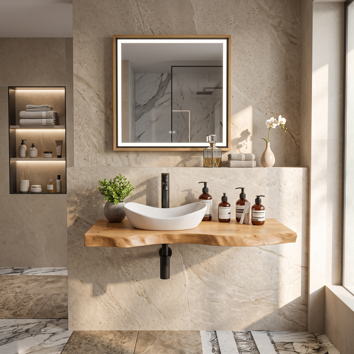 Mid Century Wooden Floating Vanity For Bathroom Decor