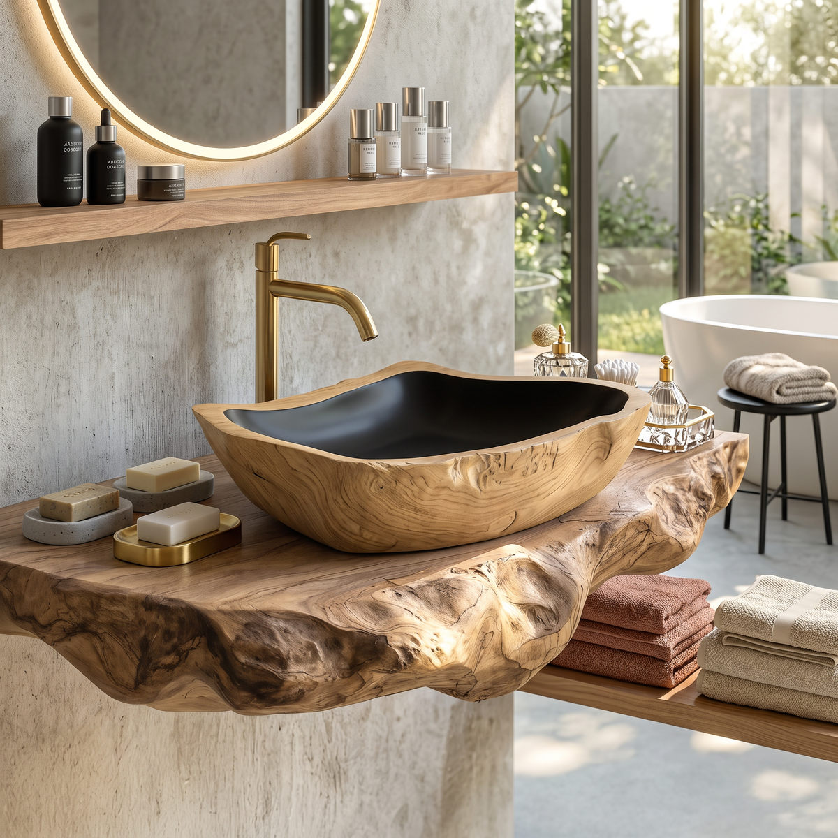 Rustic Mid Century Solid Wood Sink For Bathroom Decor