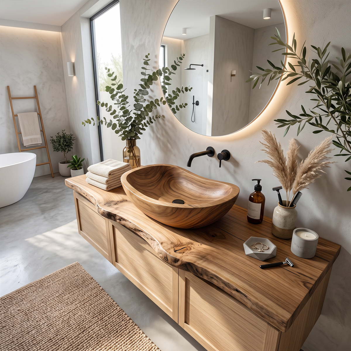 Mid Century Solid Wood Sink For Luxury Bathroom Upgrade