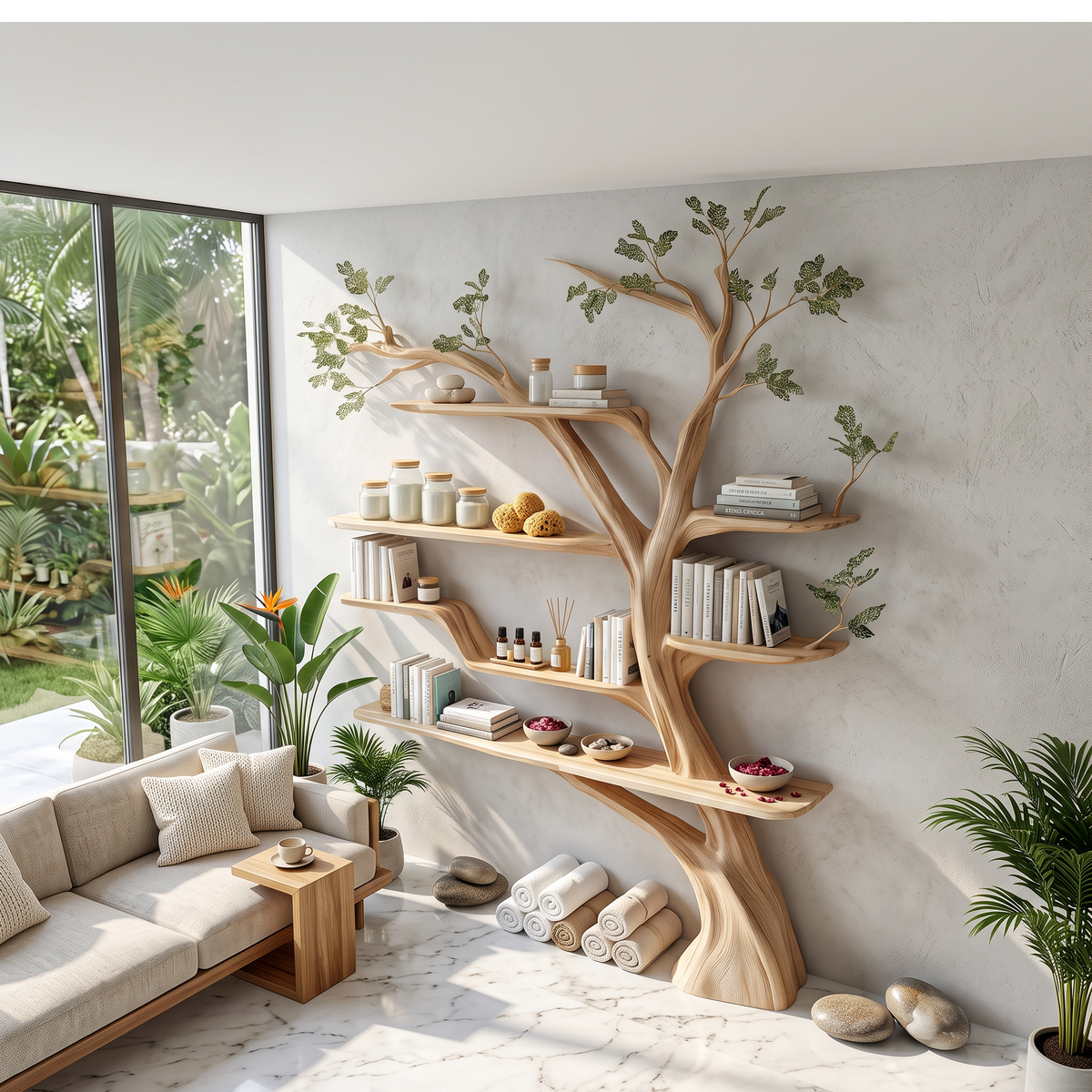 Rustic Book Tree Shelf Home Office