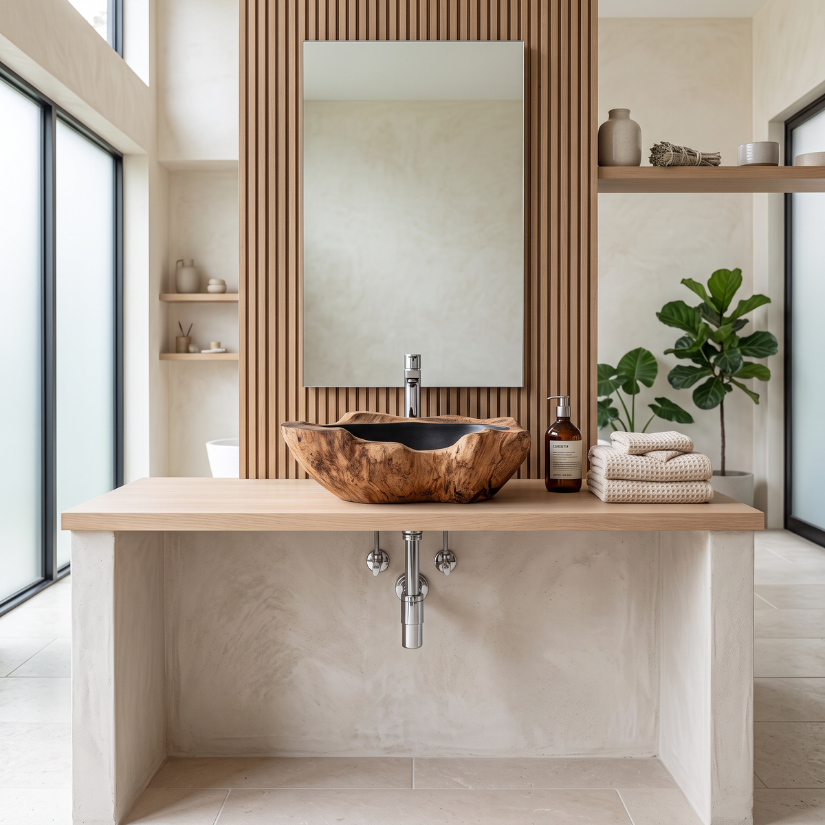 Farmhouse Wooden Vessel Sink For Cozy Bathroom Decor
