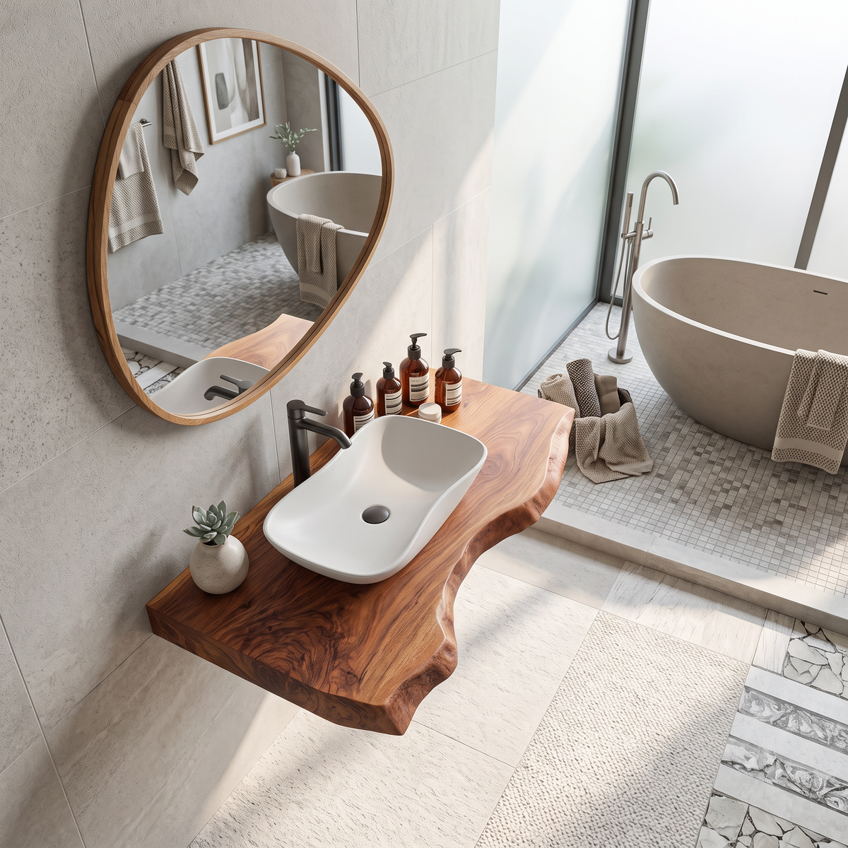 Mid Century Wooden Floating Vanity For Bathroom Decor