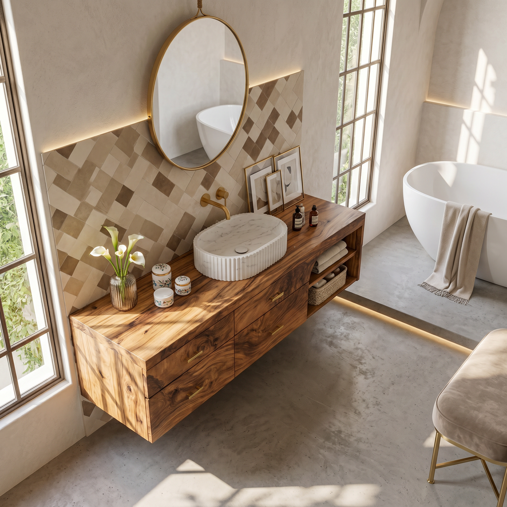 Farmhouse Bathroom Furniture With Floating Vanity