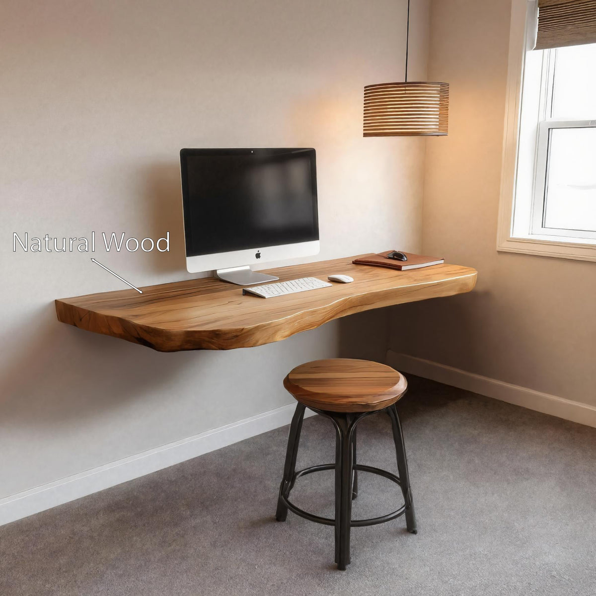 Modern Live Edge Floating Desk For Home Office