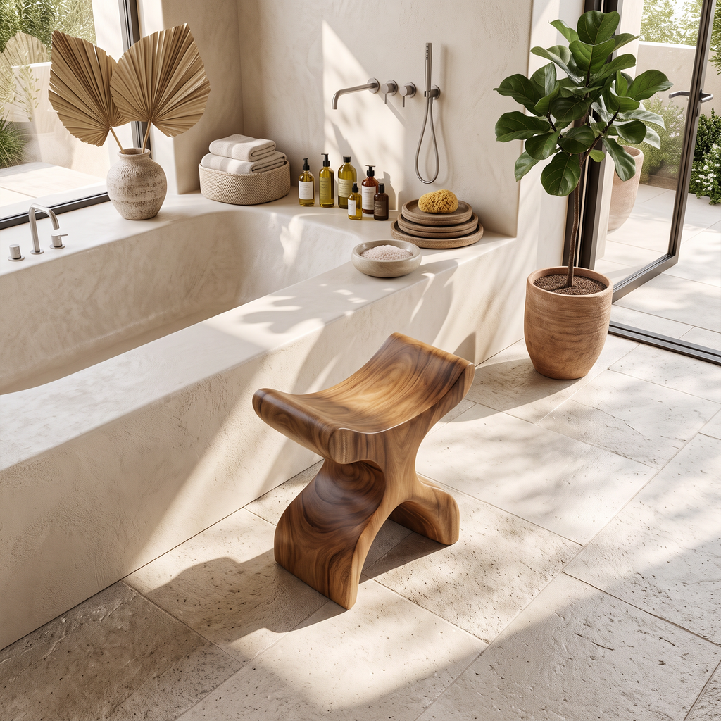 Mid Century Solid Wood Bath Seat