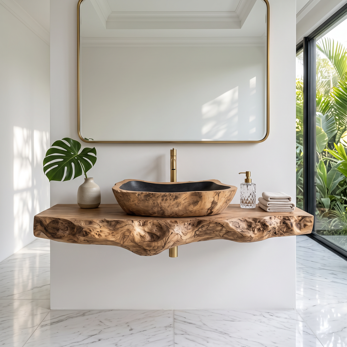 Rustic Mid Century Solid Wood Sink For Bathroom Decor