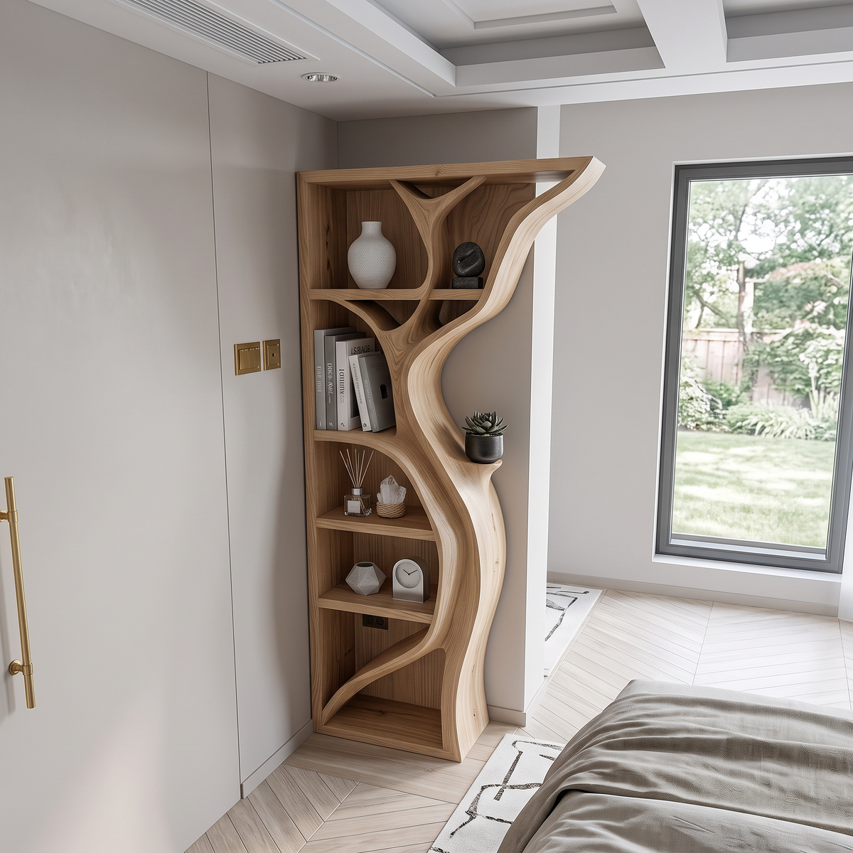 Modern Tree Wall Bookshelf Wooden Corner Shelf