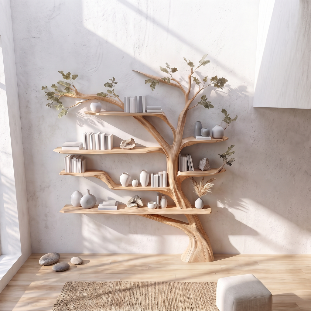 Rustic Book Tree Shelf Home Office