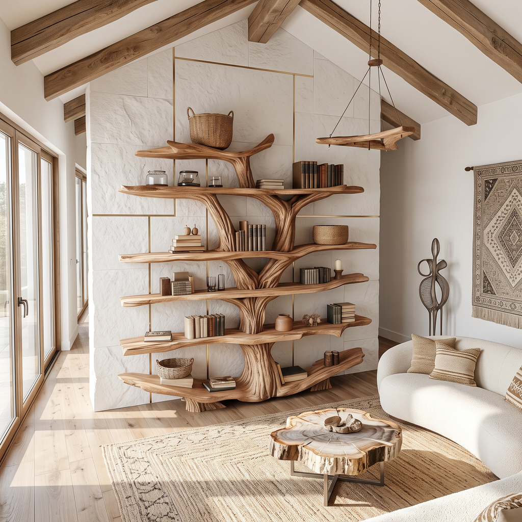 Rustic Wooden Tree Shelf – Perfect Book Storage & Nature-Inspired Decor