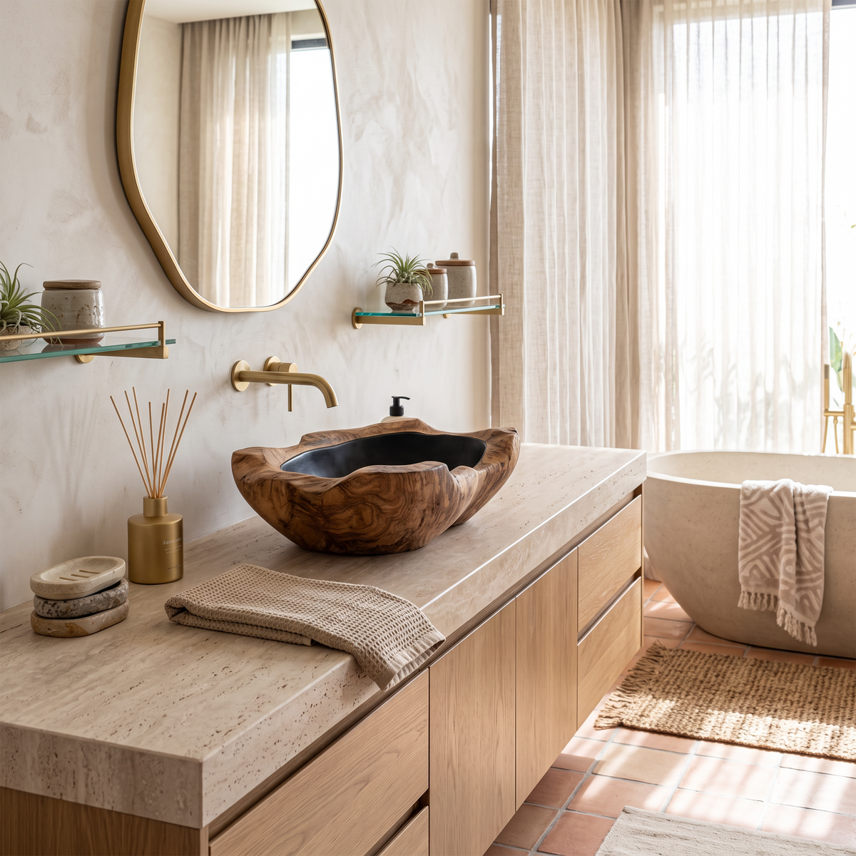 Farmhouse Wooden Vessel Sink For Cozy Bathroom Decor