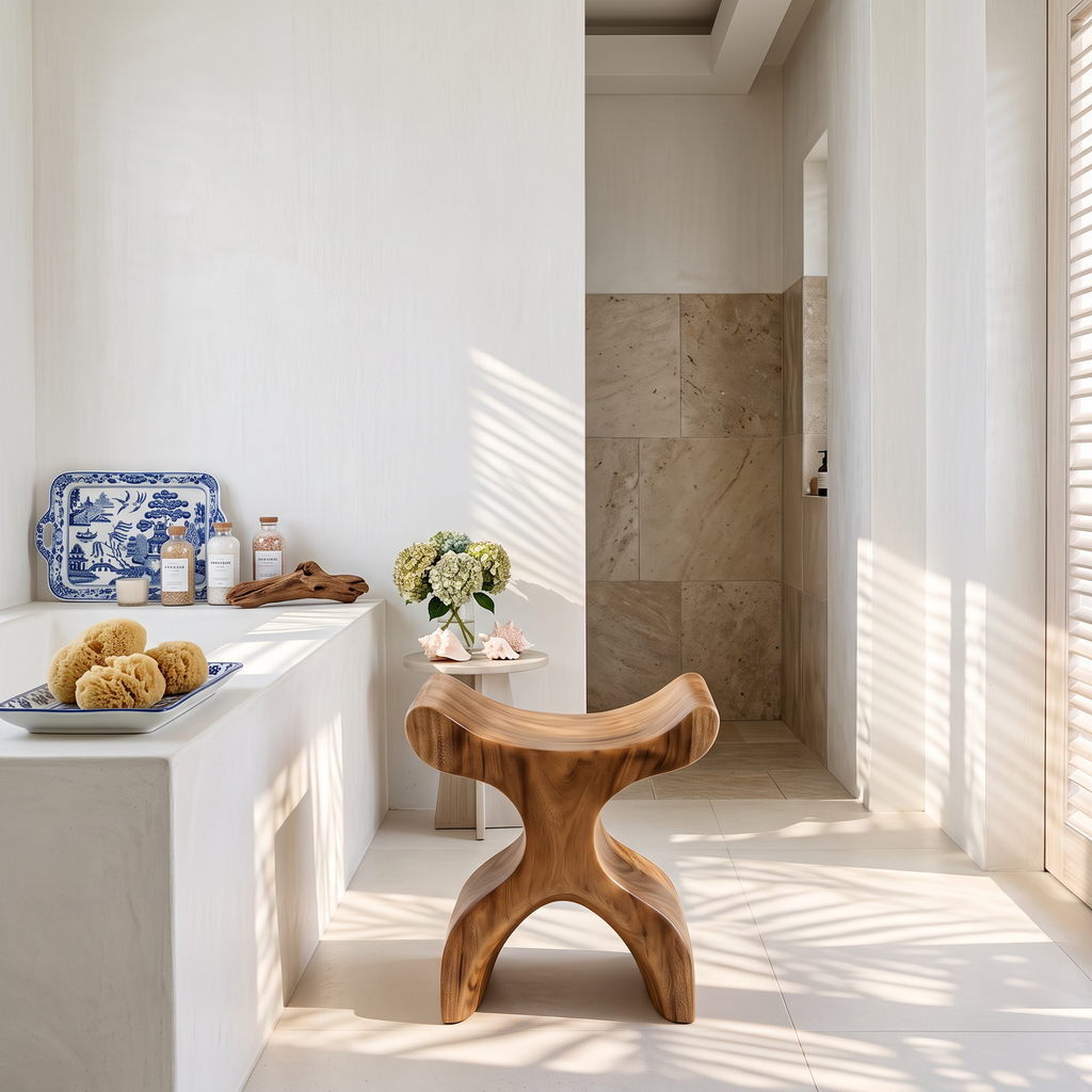 Mid Century Solid Wood Bath Seat