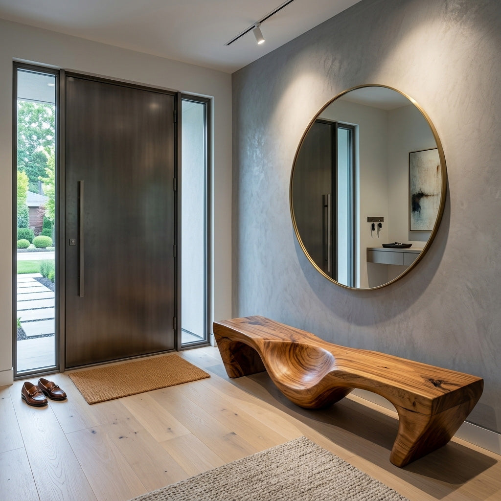 Organic Bench With Carved Wave Design For Living Room