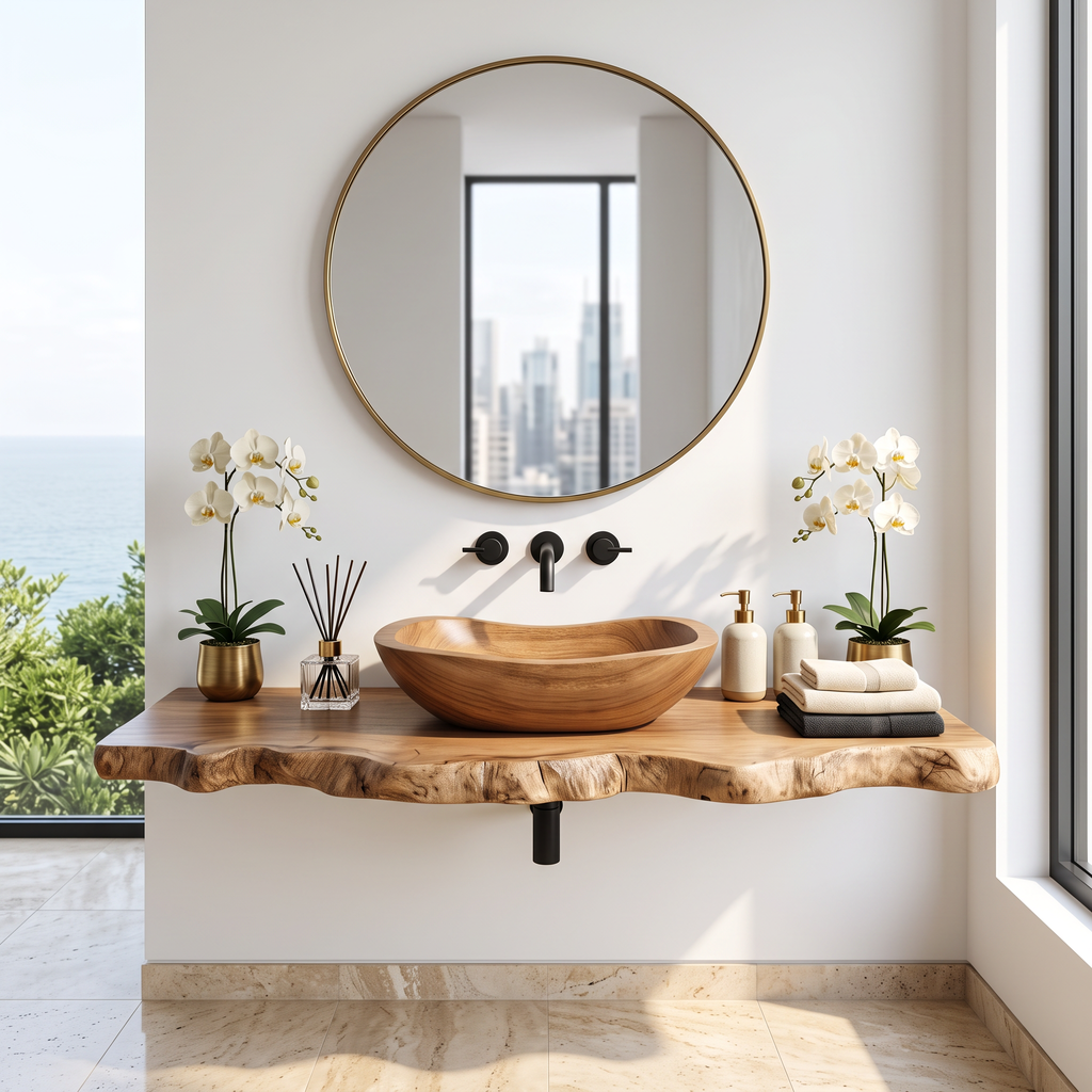 Mid Century Solid Wood Sink For Luxury Bathroom Upgrade