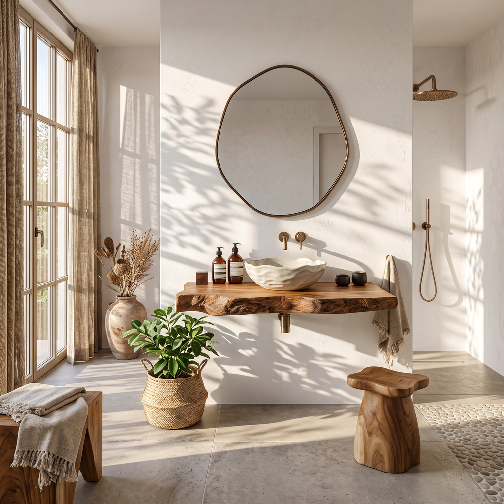 Wooden Floating Vanity With Live Edge For Bathroom