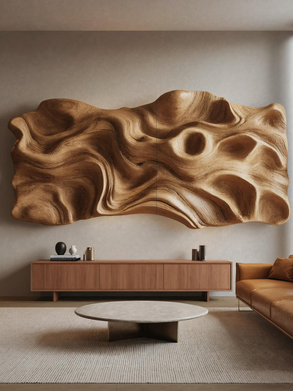 Large Abstract Carved Wall Sculpture For Living Room