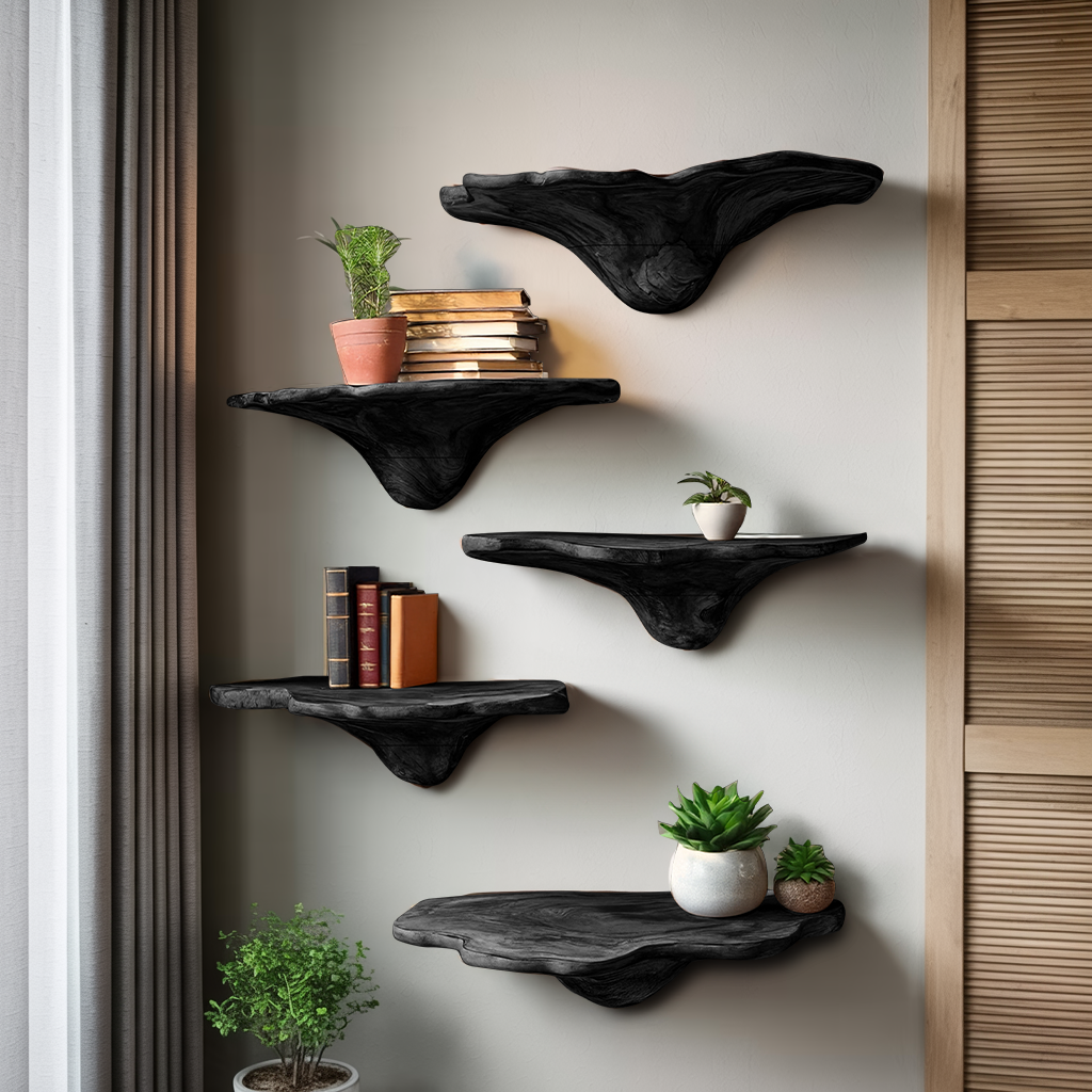 Handcrafted Live Edge Mushroom Shelf For Entryway Design