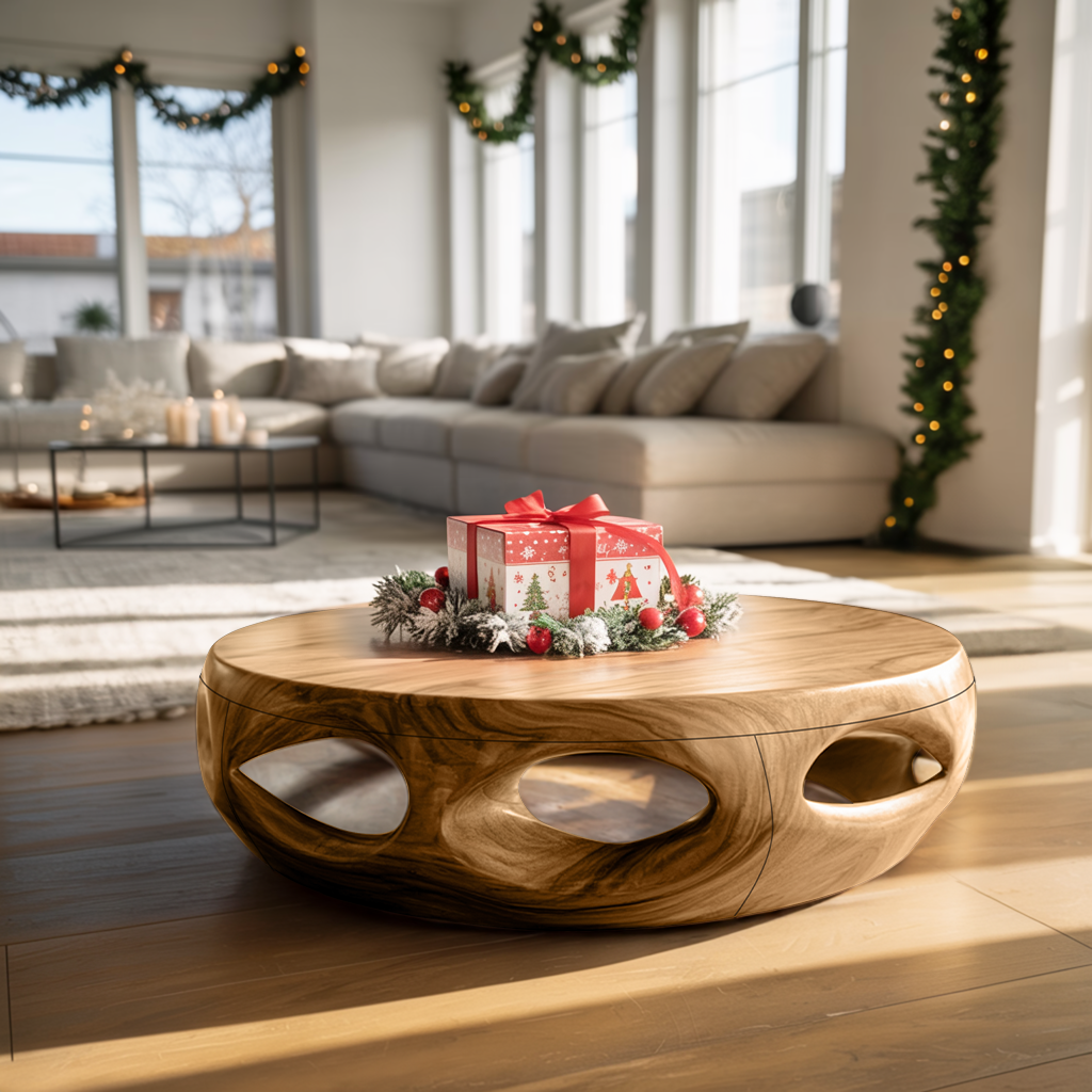Rustic Solid Wood Low Coffee Table For Cozy Christmas Furniture
