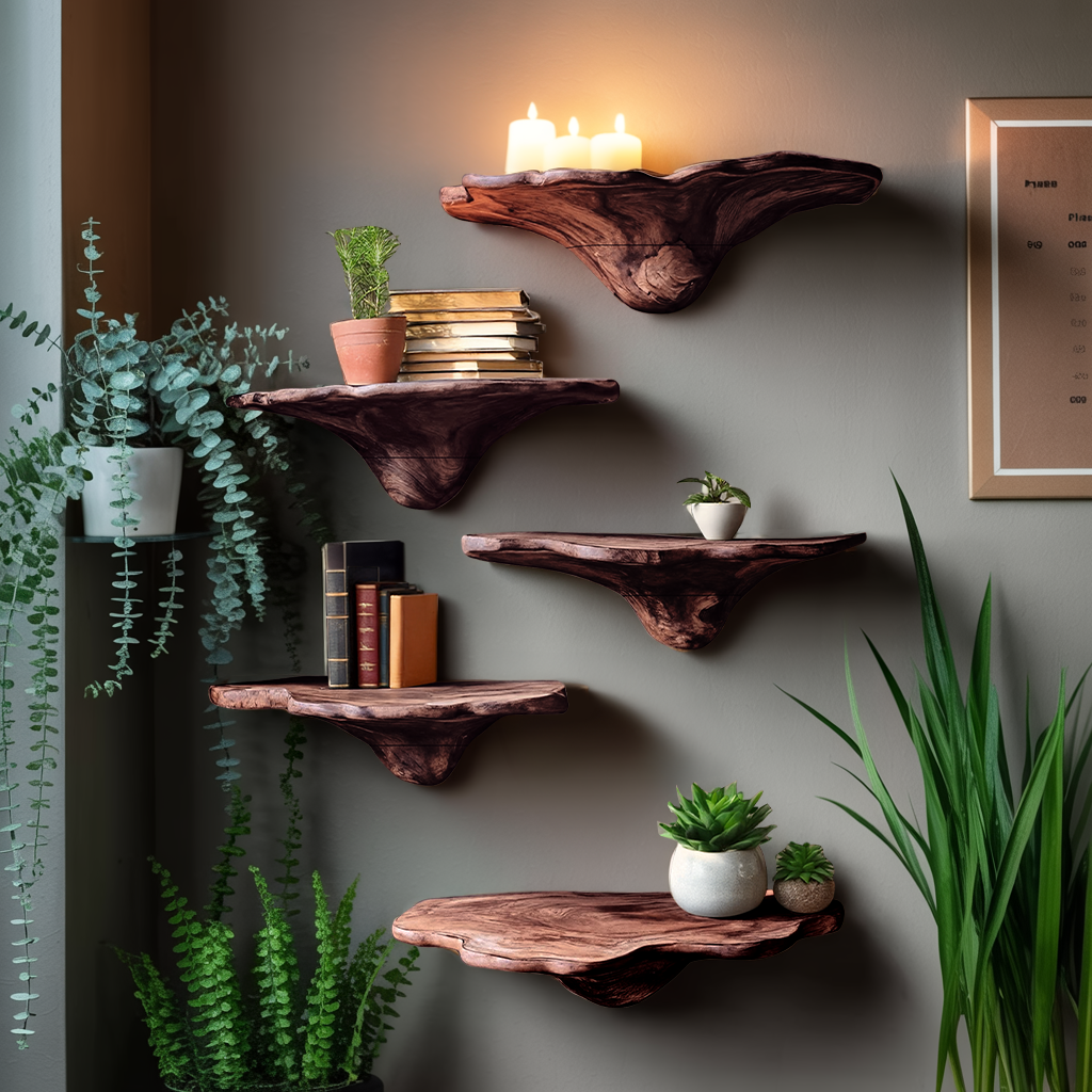Handcrafted Live Edge Mushroom Shelf For Entryway Design