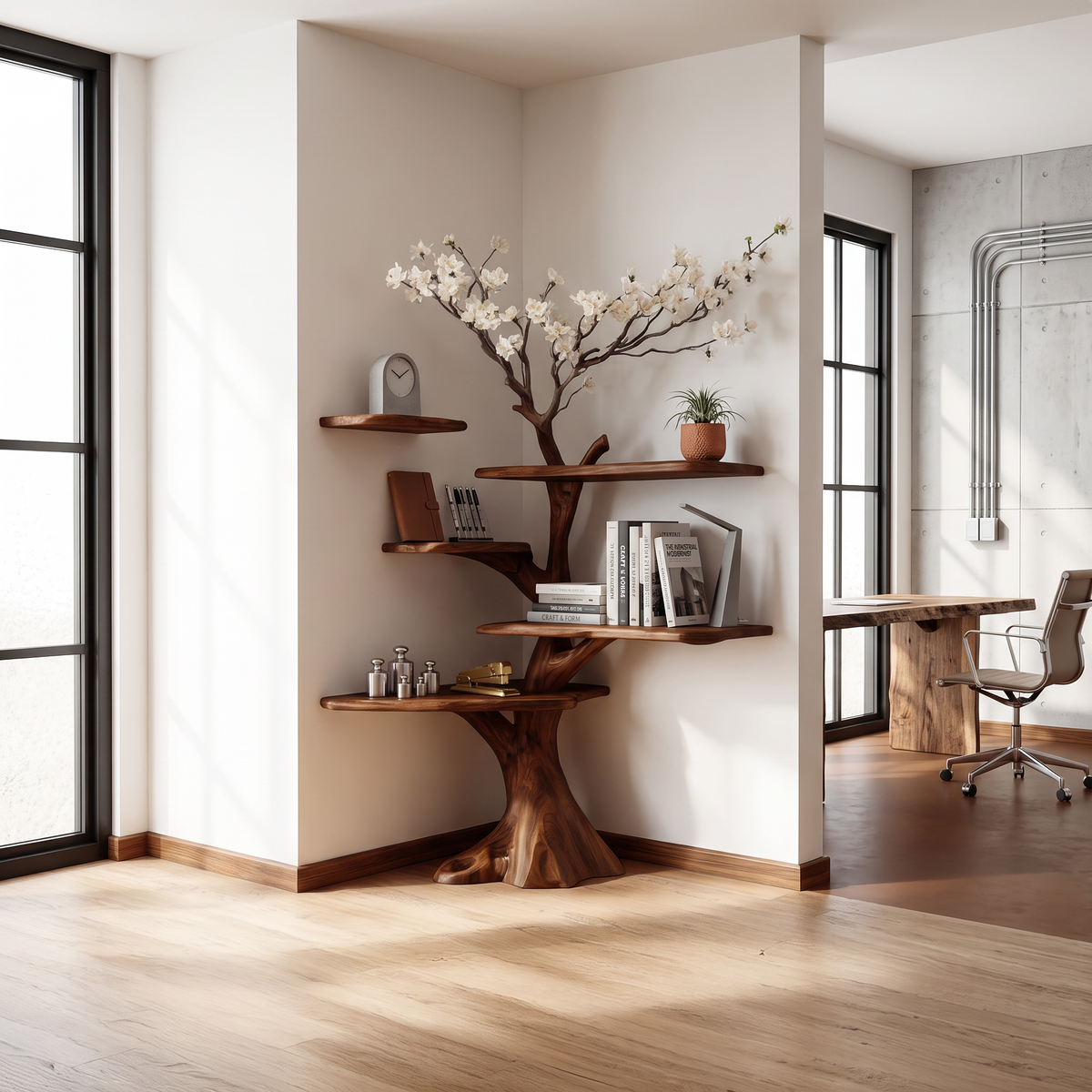 Midcentury Tree Bookshelf Corner Study Room