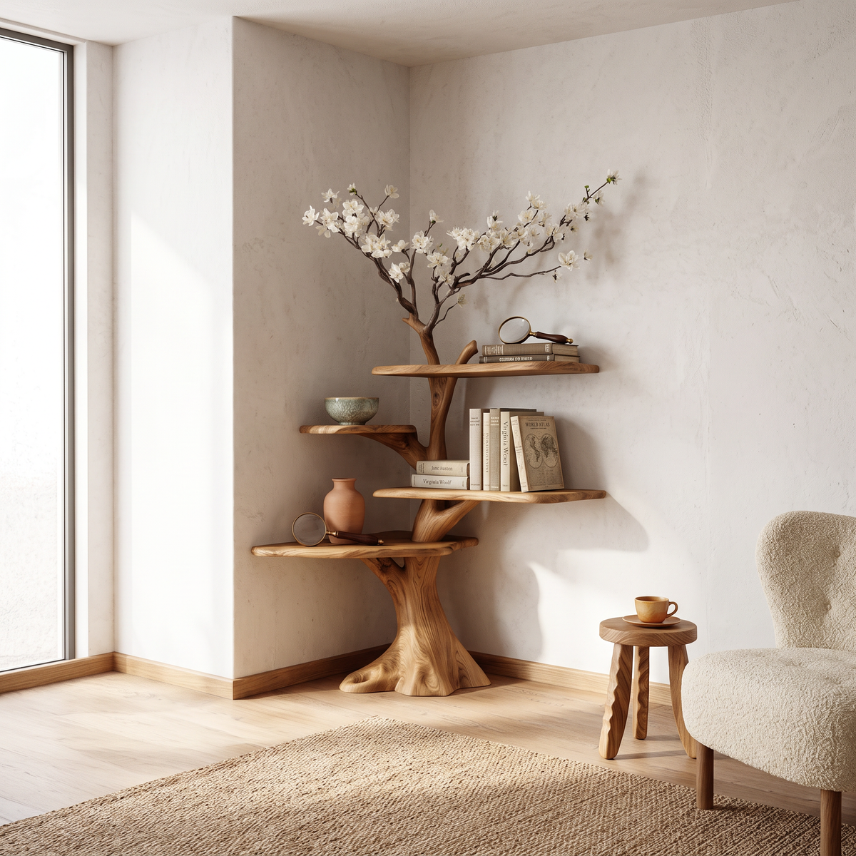 Midcentury Tree Bookshelf Corner Study Room