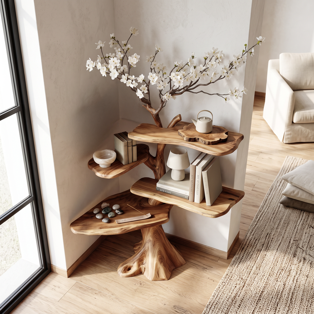 Midcentury Tree Bookshelf Corner Study Room