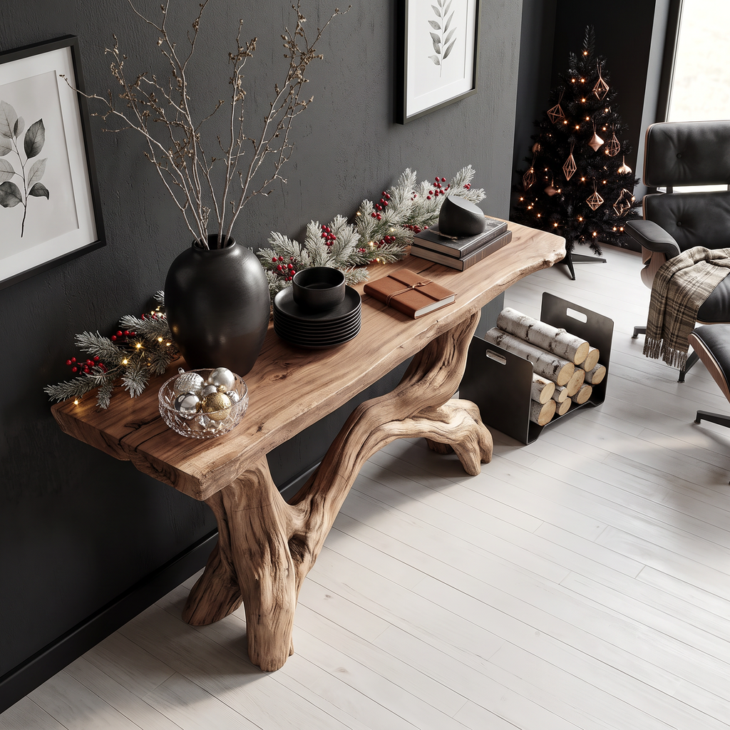Live Edge Console Table Solid Wood Rustic Driftwood Gift