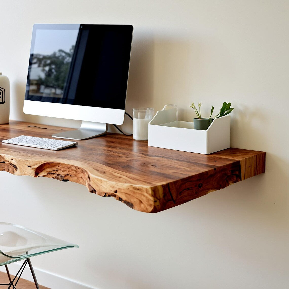 Rustic Interior Design Live Edge Floating Desk And Wall-Mounted Workstation For Home Office