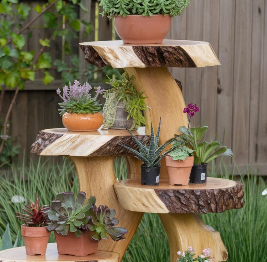 Rustic Multi Tier Plant Stand For Indoor And Outdoor Decor In Garden And Patio Spaces