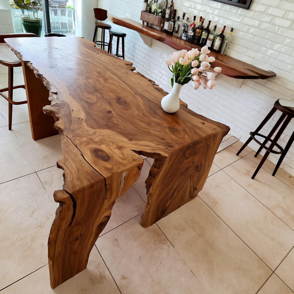Solid Acacia Slab Table With Live Edge Unique And Versatile For Dining Areas