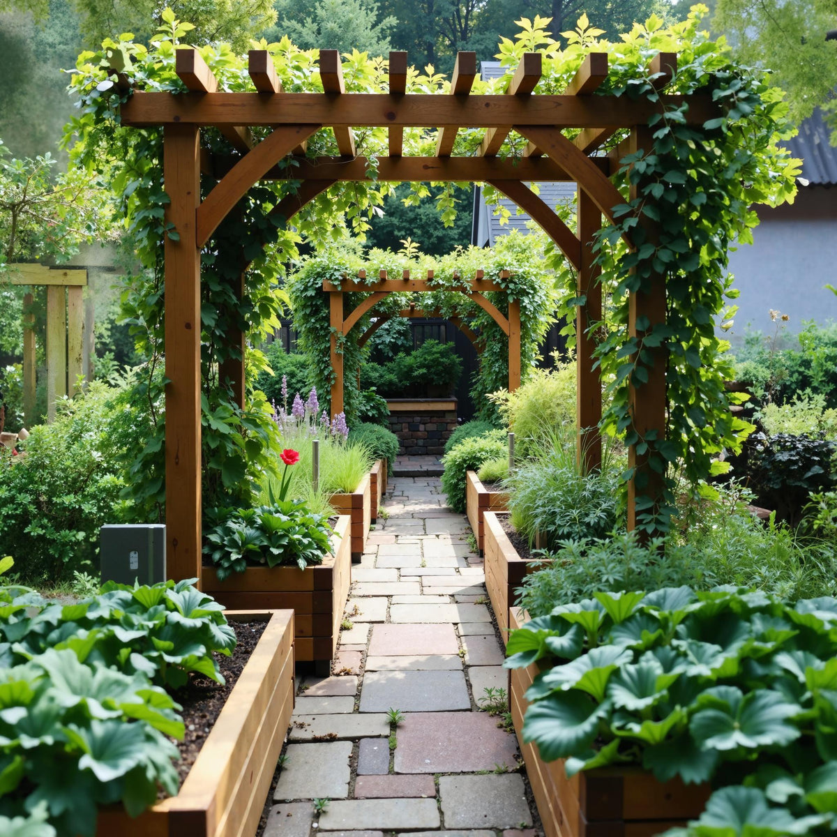 Rustic Handcrafted Pergola Garden Archway For Outdoor Patio And Yard Decor